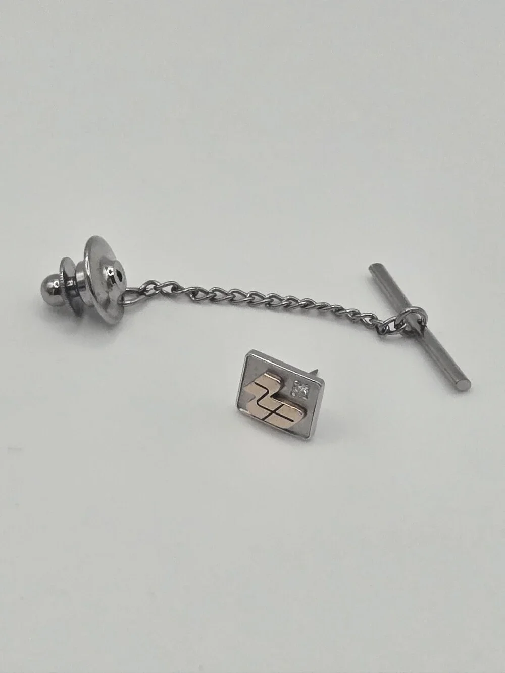 Solid 10k White And Yellow Gold And Diamond Tie Tack with Chain